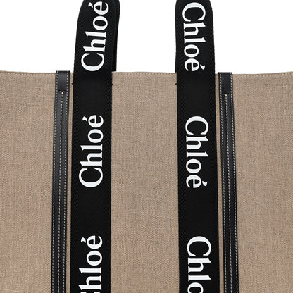 Chloe Linen Calfskin Large Woody Ribbon Tote Black Blue 7 of 9