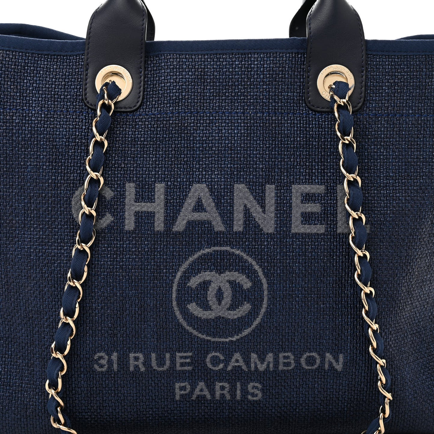 Woven Straw Raffia Medium Deauville Tote Navy