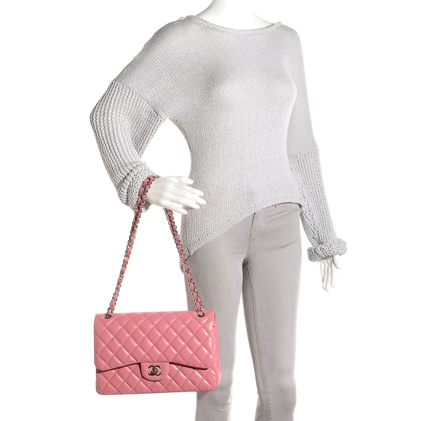 Lambskin Quilted Jumbo Double Flap Pink