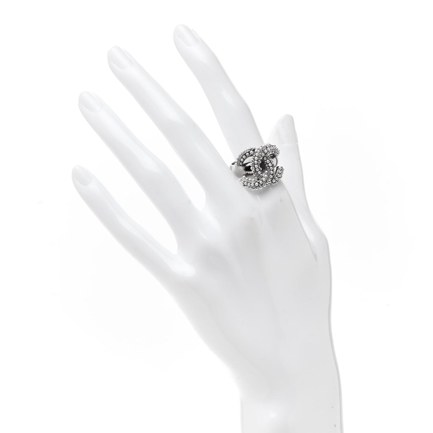Crystal Pearl CC Ring 7 Silver