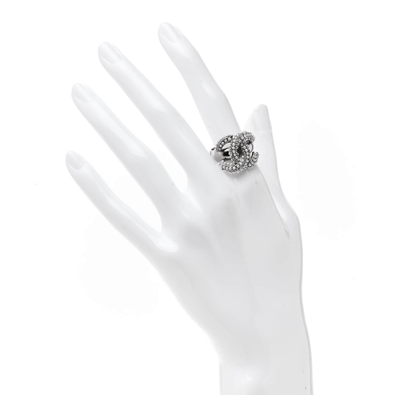 Chanel Crystal Pearl CC Ring 7 Silver 2 of 4