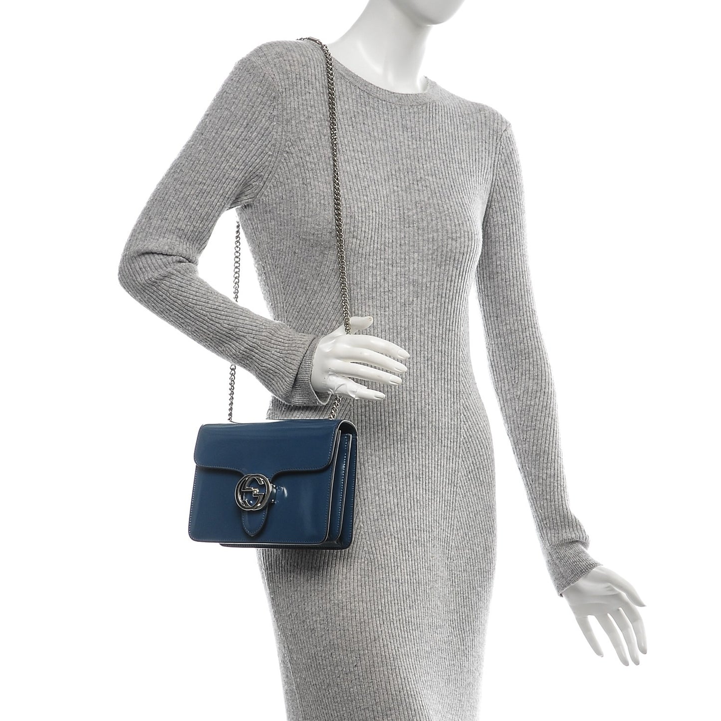 Shade Lux Calfskin Small Interlocking G Shoulder Bag Dusty Avio