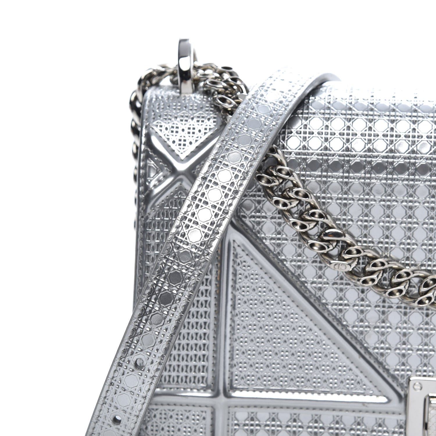 Christian Dior Metallic Patent Micro-Cannage Medium Diorama Flap Bag Silver 12 of 14