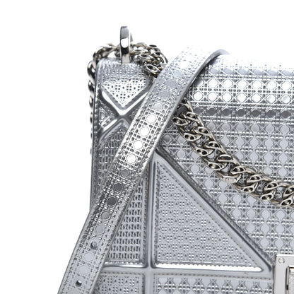 Christian Dior Metallic Patent Micro-Cannage Medium Diorama Flap Bag Silver 12 of 14