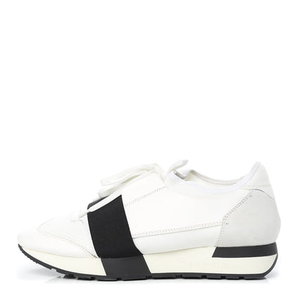 Balenciaga Calfskin Neoprene Mesh Suede Race Runner Sneakers 40 White Black 1 of 11