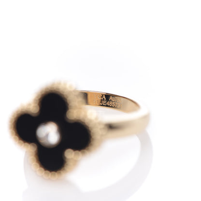 Van Cleef & Arpels 18K Yellow Gold Black Onyx Diamond Vintage Alhambra Ring 51 5.75 5 of 6