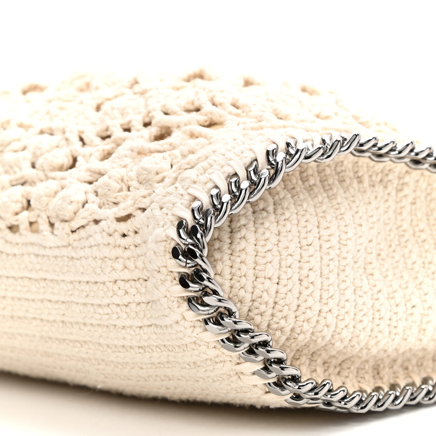 Cotton Crochet Falabella Ajouree Tote Bag White