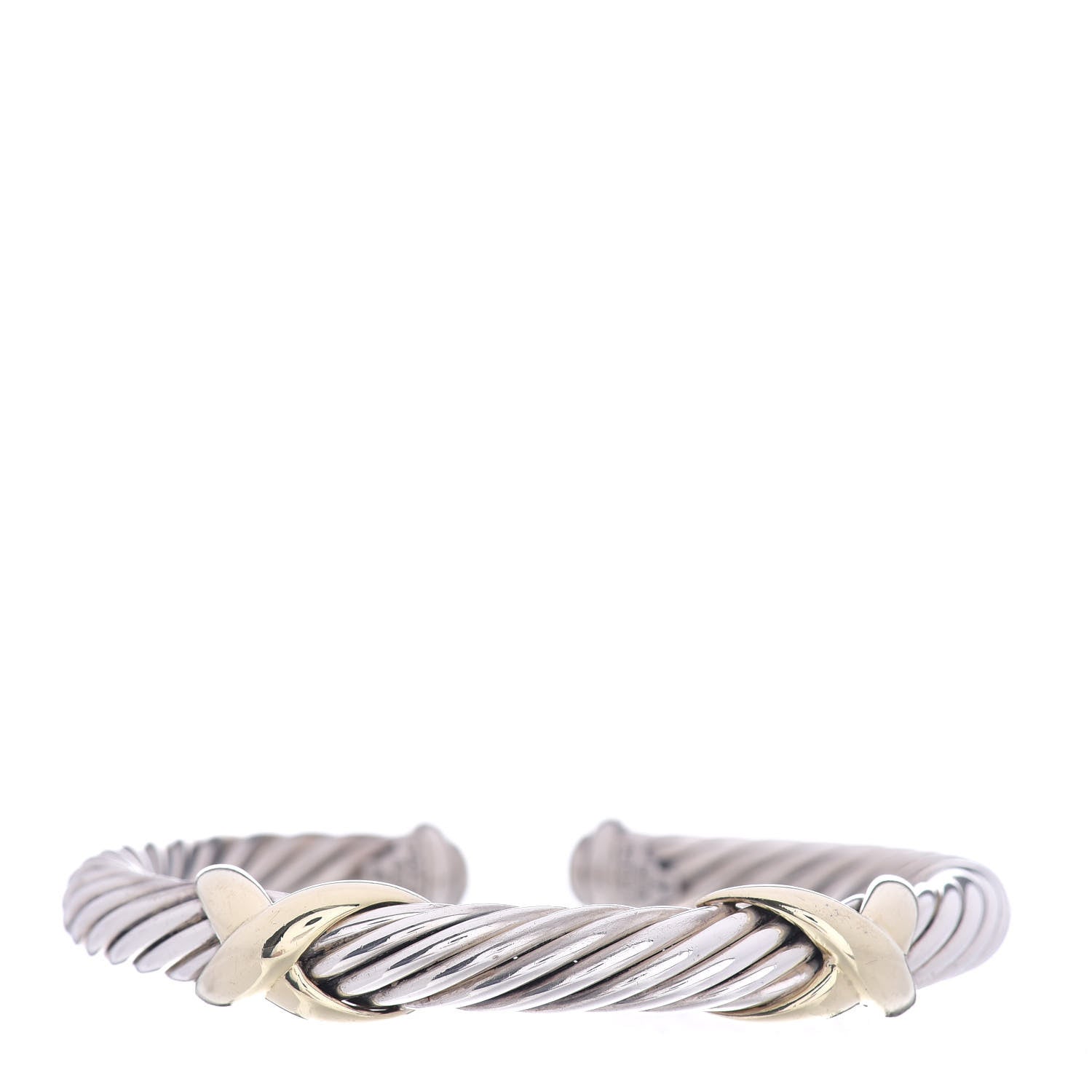 David Yurman Sterling Silver 14K Yellow Gold 7mm Double X Cable Bracelet 1 of 4