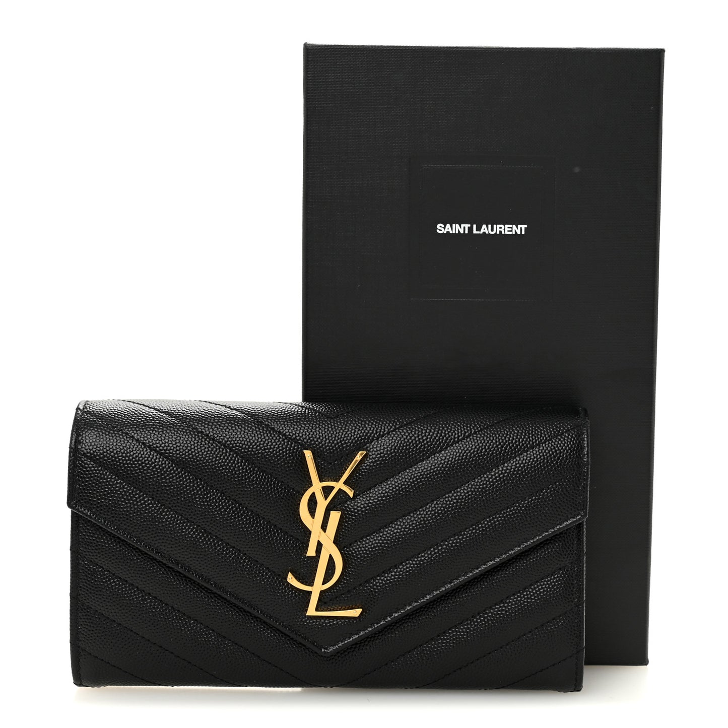 Grain De Poudre Matelasse Chevron Monogram Flap Wallet Black