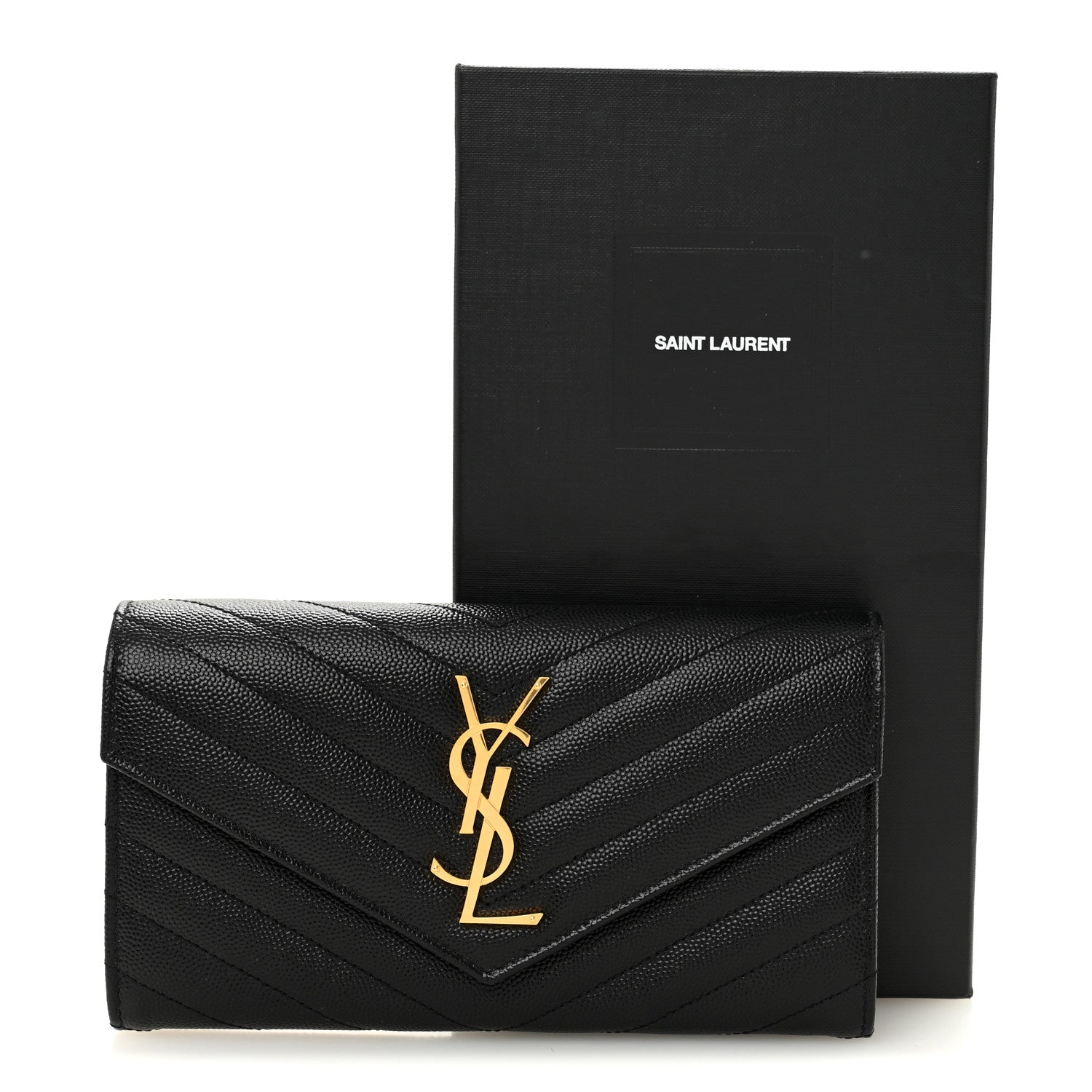 Saint Laurent Grain De Poudre Matelasse Chevron Monogram Flap Wallet Black 8 of 8