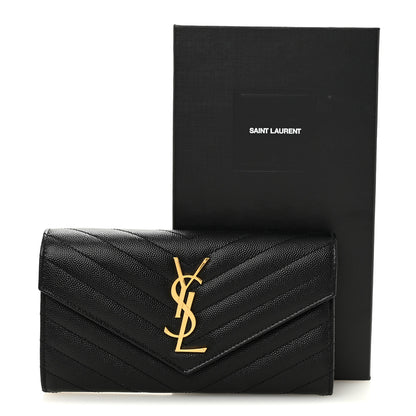 Saint Laurent Grain De Poudre Matelasse Chevron Monogram Flap Wallet Black 8 of 8