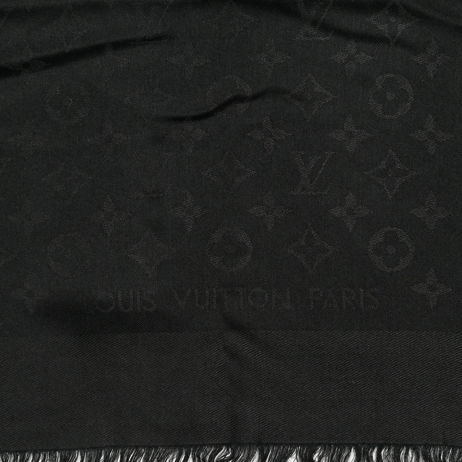 Louis Vuitton Silk Wool Monogram Shawl Black 2 of 4