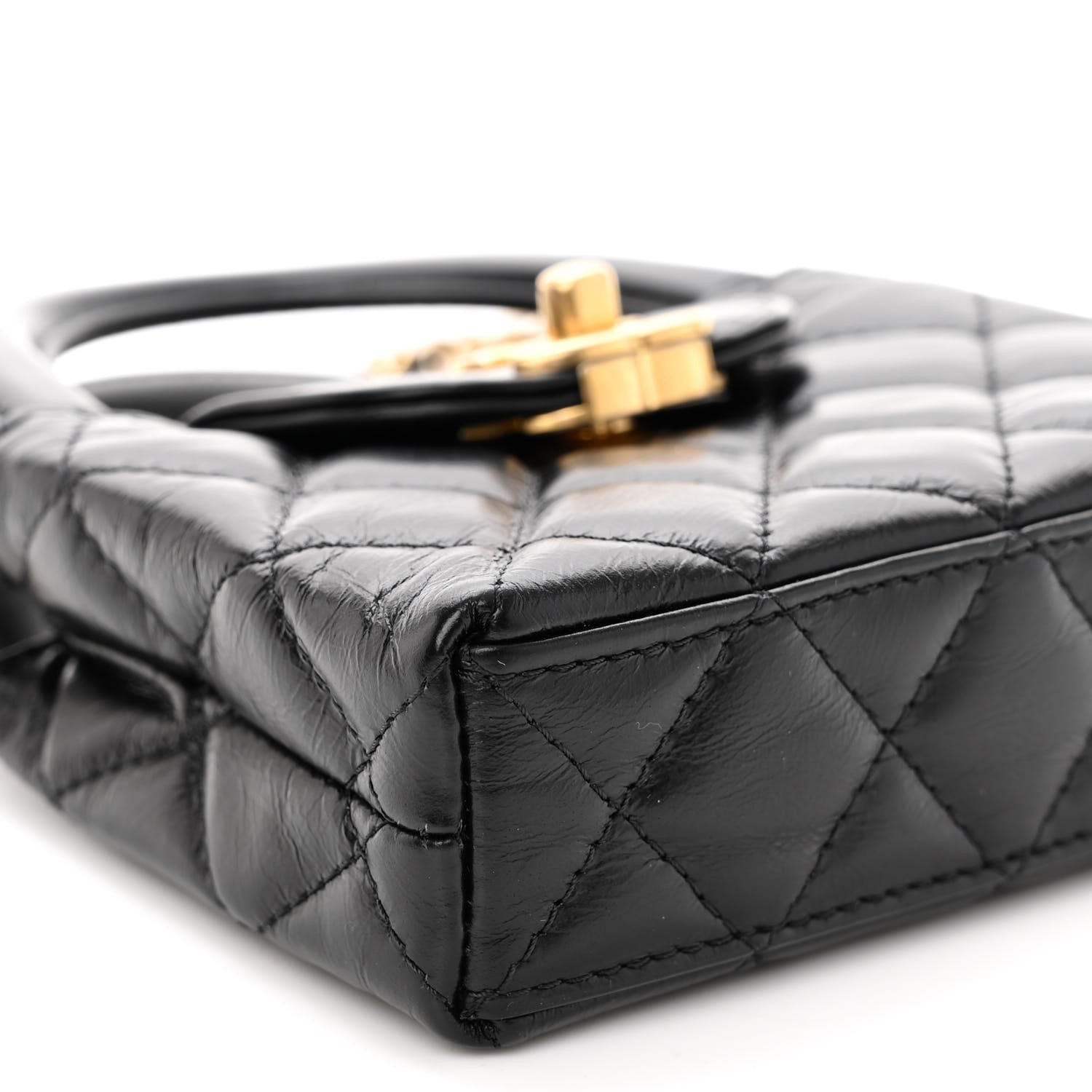Chanel Shiny Aged Calfskin Quilted Mini Nano Kelly Shopper Black 8 of 10