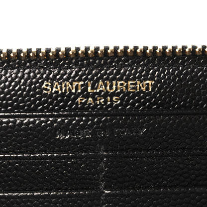 Saint Laurent Grain De Poudre Matelasse Chevron Monogram Zip Around Wallet Black 6 of 8