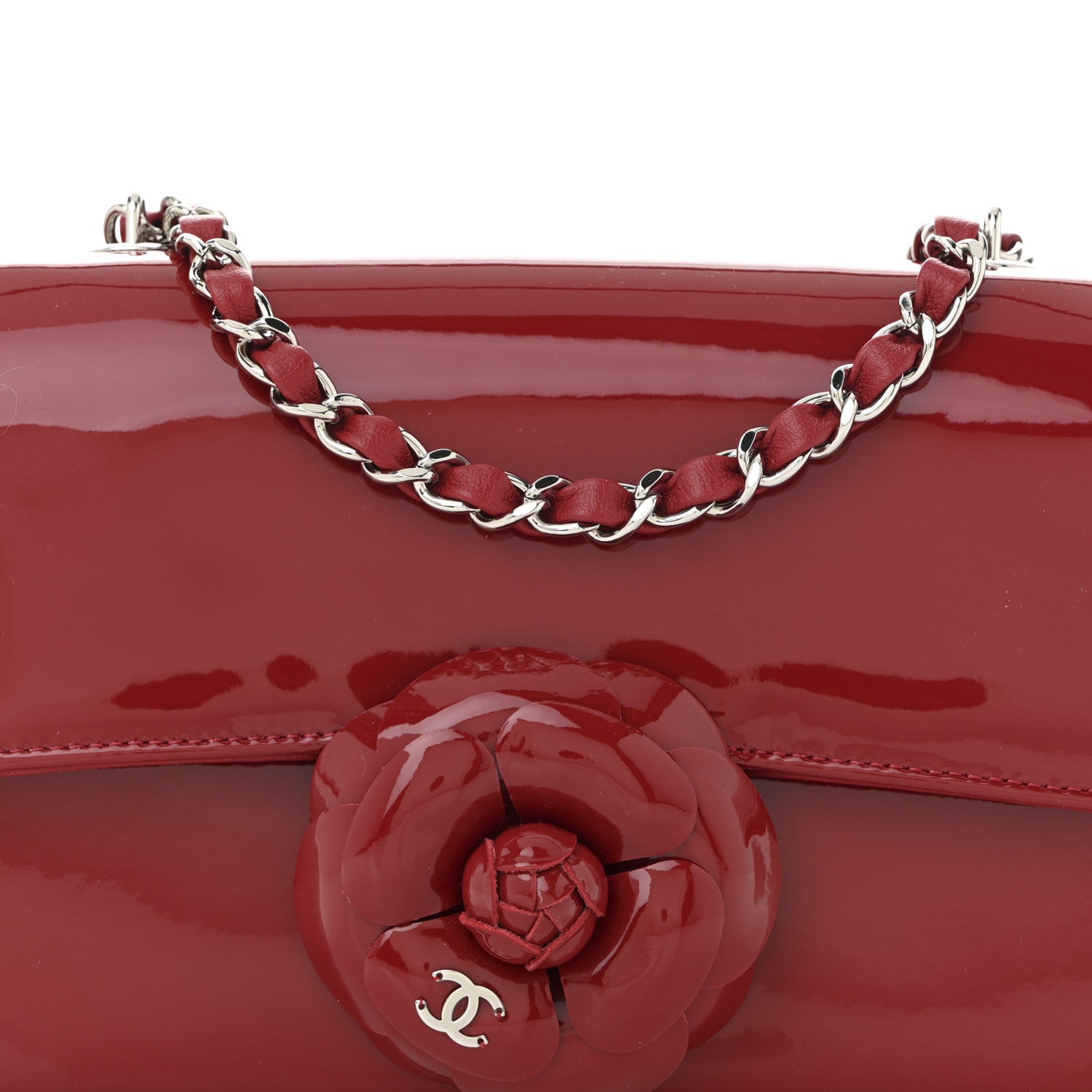 Chanel Patent Calfskin Small Camellia Flap Red 8 of 11