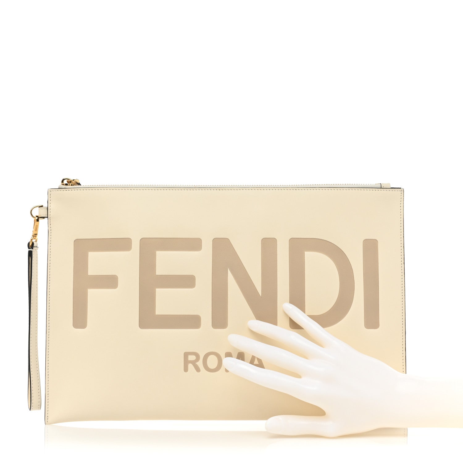 Fendi Vitello King Logo Embossed Large Flat Pouch White Ice 2 of 8