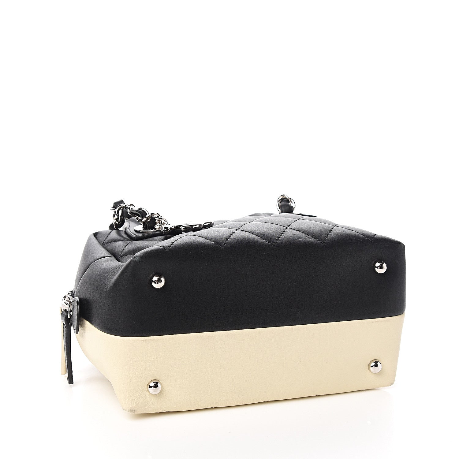 Chanel Calfskin Quilted Feather Weight Bowling Bag Black Ivory 3 of 9