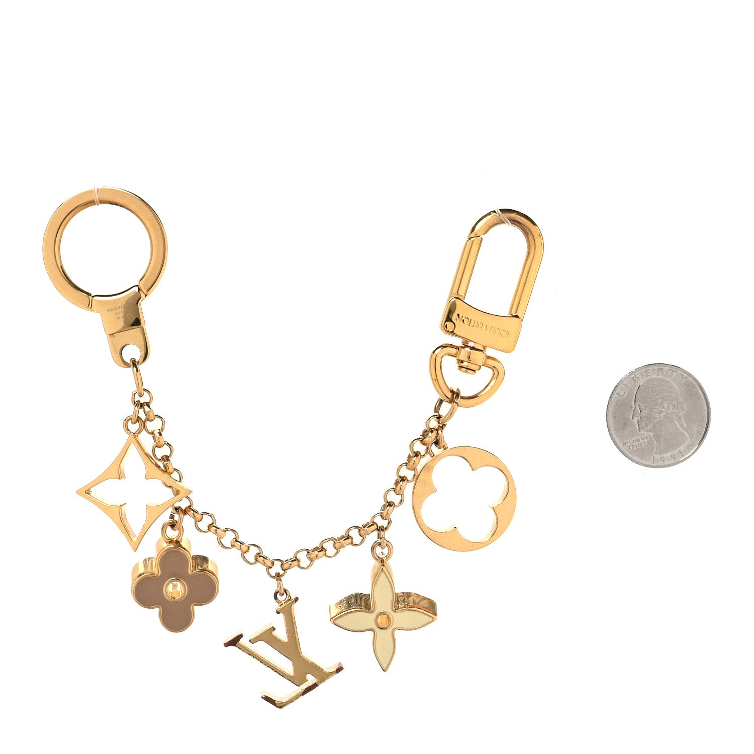 Louis Vuitton Brass Enamel Fleur De Monogram Bag Charm Chain Gold 2 of 6