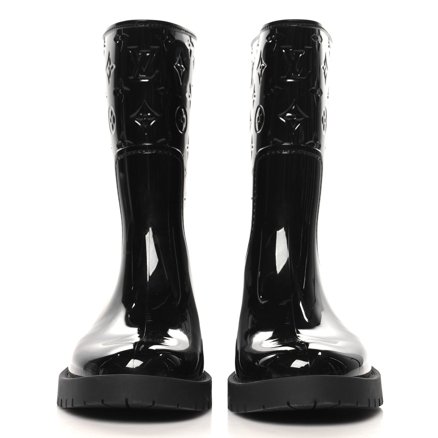 Rubber Embossed Monogram Splash Rain Short Boots 36 Black