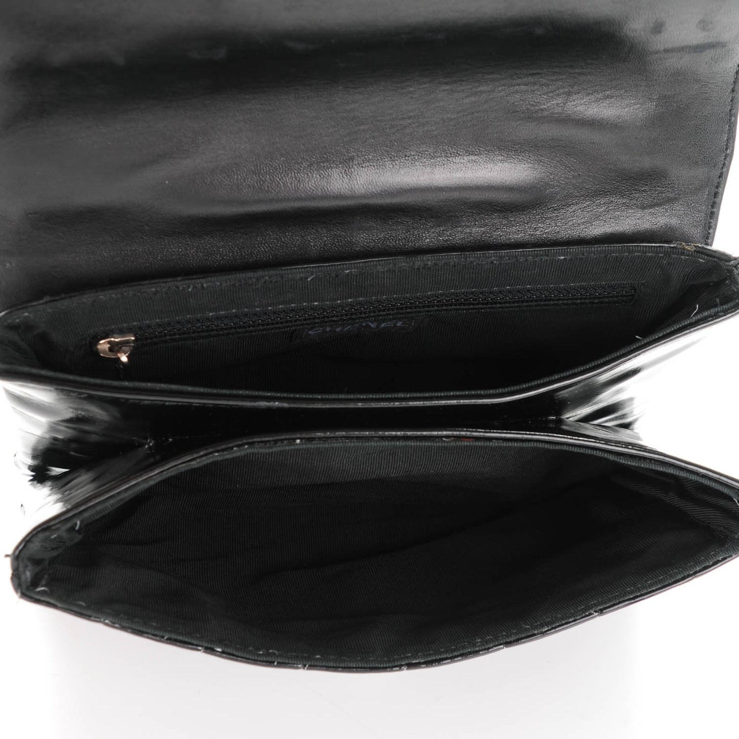 Patent Square Stitched Keyboard Flap Clutch Black