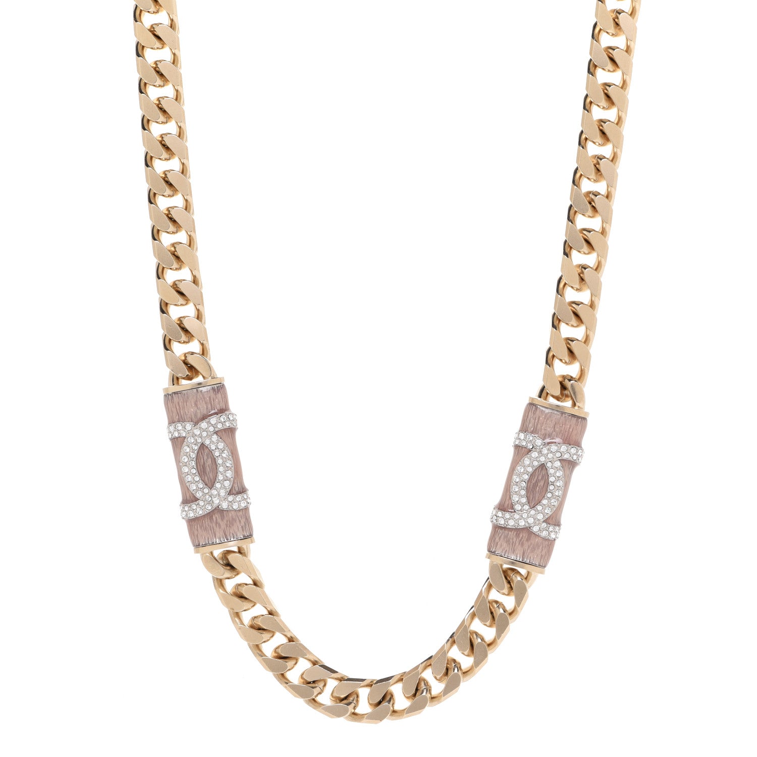 Chanel Crystal Strass CC Necklace Light Gold Pink 1 of 6