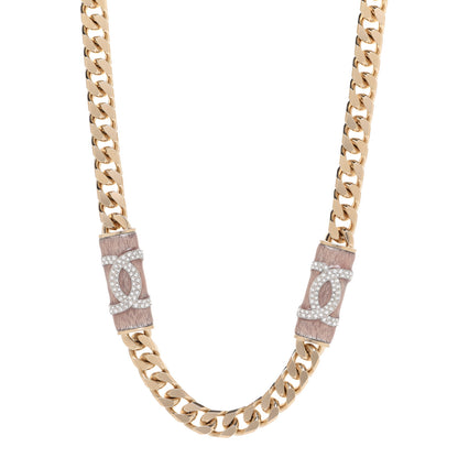 Chanel Crystal Strass CC Necklace Light Gold Pink 1 of 6