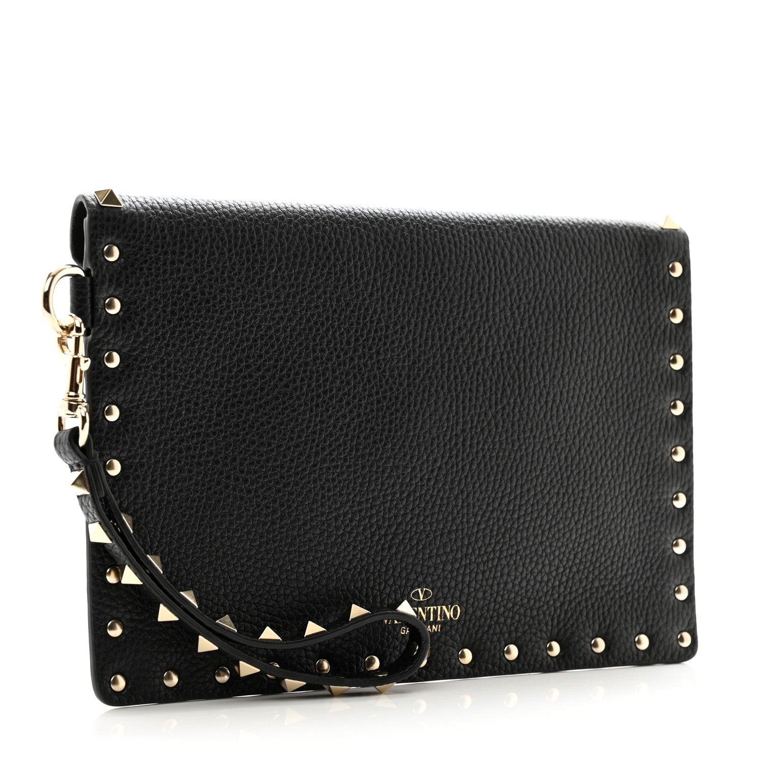 Valentino Garavani Pebbled Calfskin Medium Rockstud Envelope Flat Wristlet Pouch Black 3 of 8