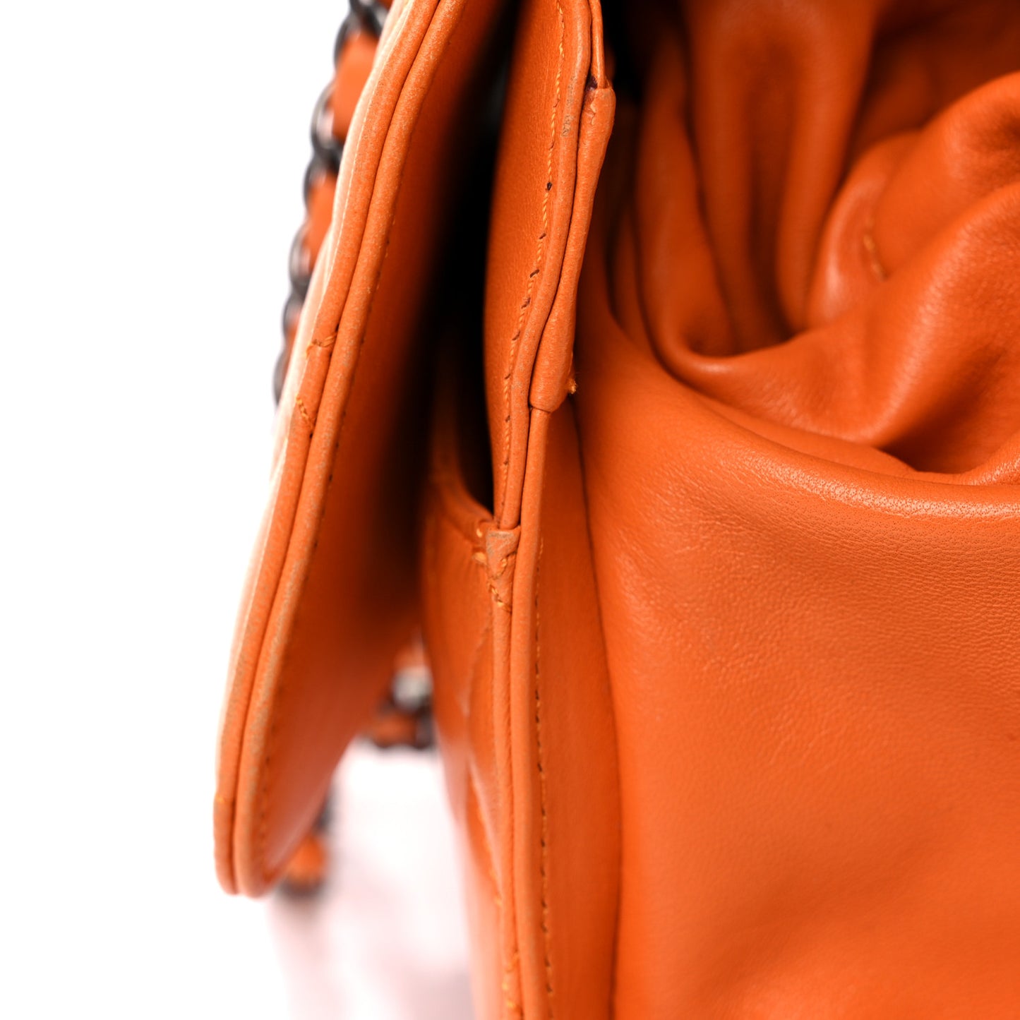 Lambskin Quilted Jumbo Grocery By Chanel Drawstring Shopping Bag Orange