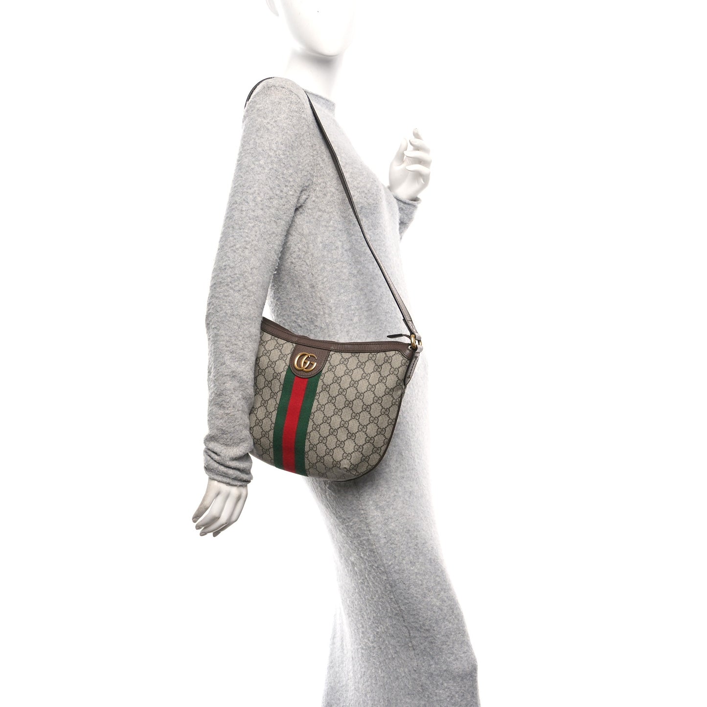 GG Supreme Monogram Web Small Ophidia Half Moon Hobo Brown