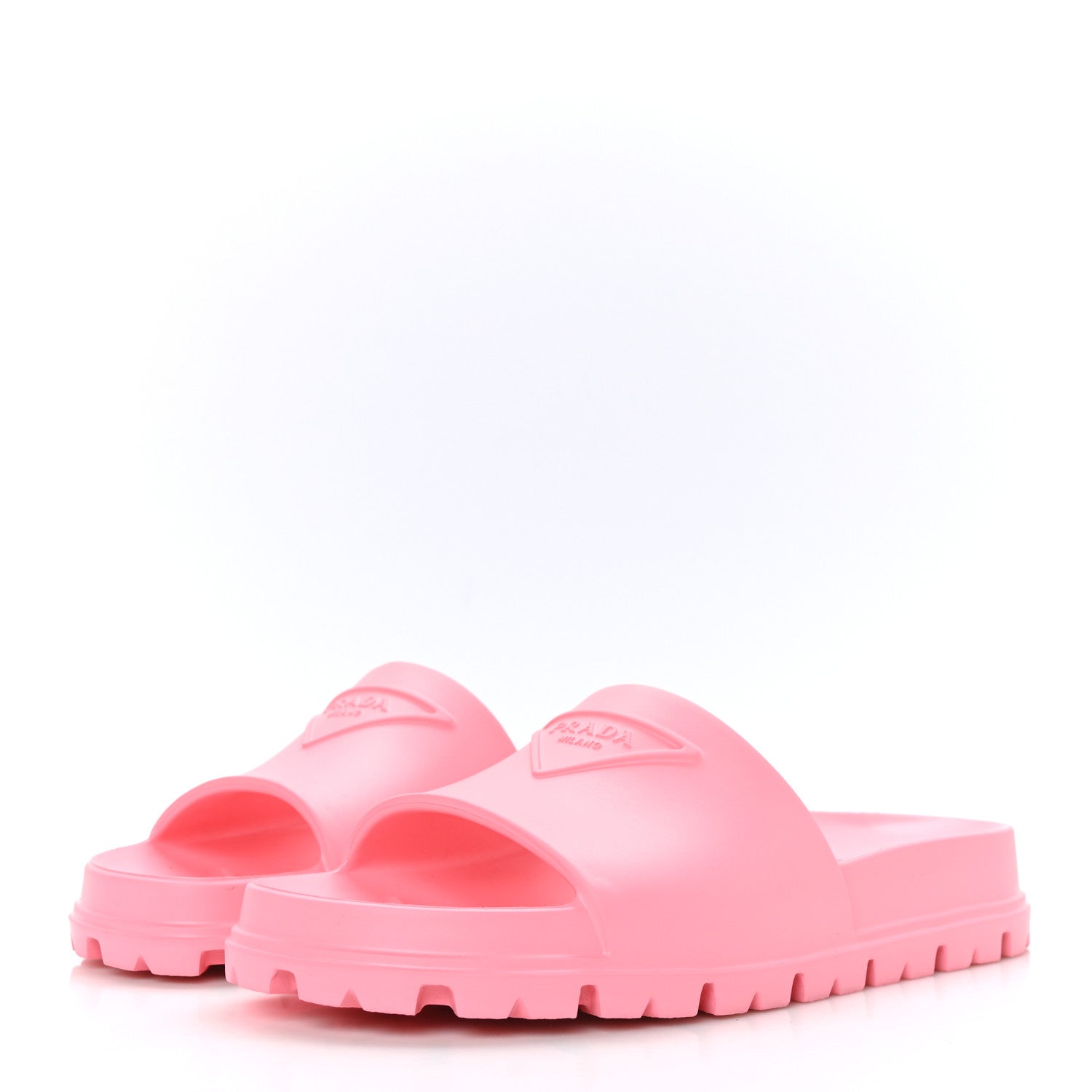 Prada EVA Rubber Triangle Logo Embossed Womens Lug Sole 20mm Slide Sandals 38 Begonia 3 of 8