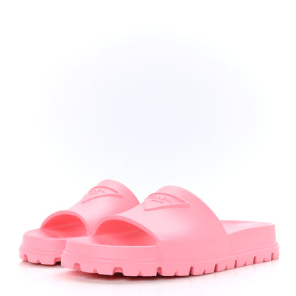 Prada EVA Rubber Triangle Logo Embossed Womens Lug Sole 20mm Slide Sandals 38 Begonia 3 of 8
