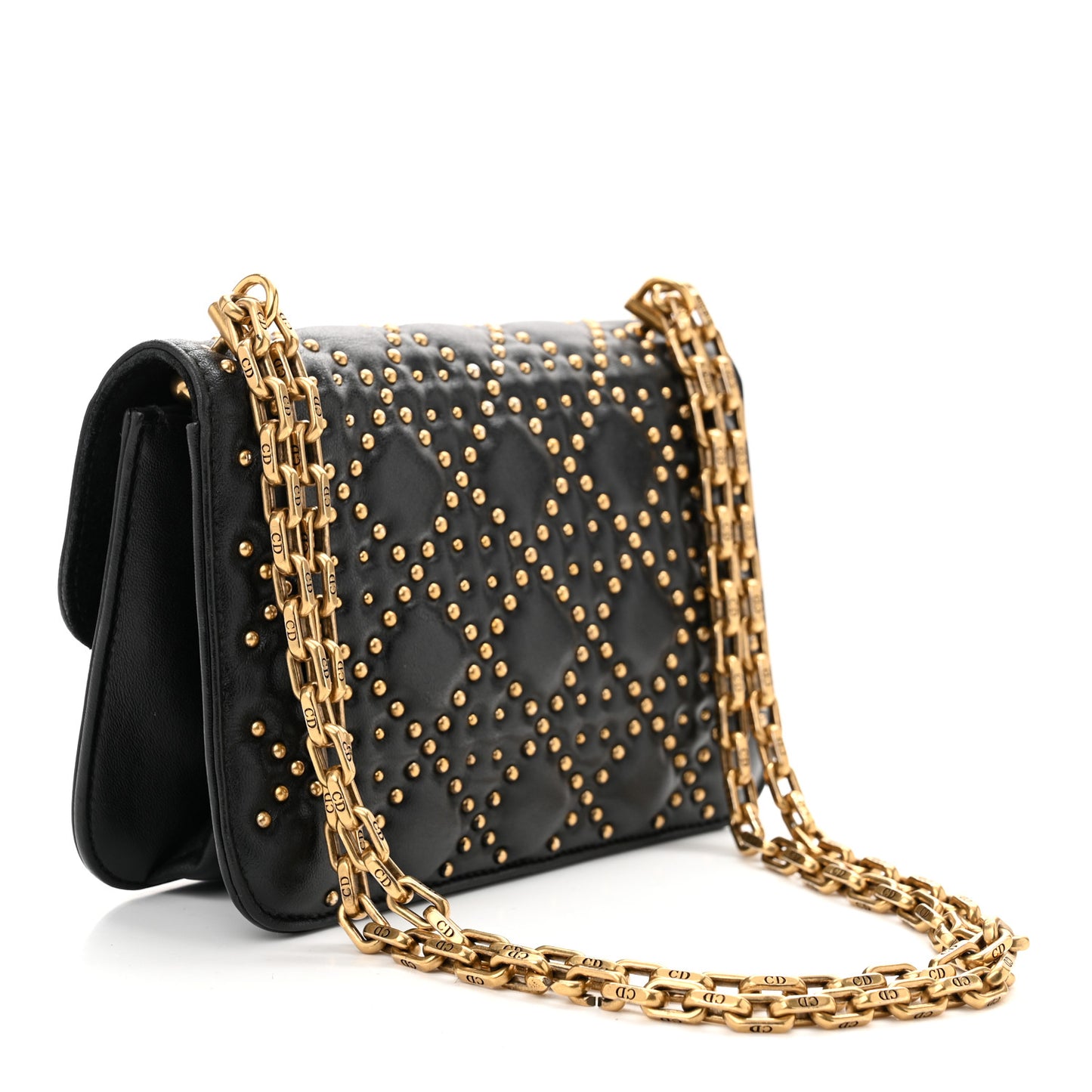 Lambskin Cannage Studded Small Dioraddict Flap Bag Black