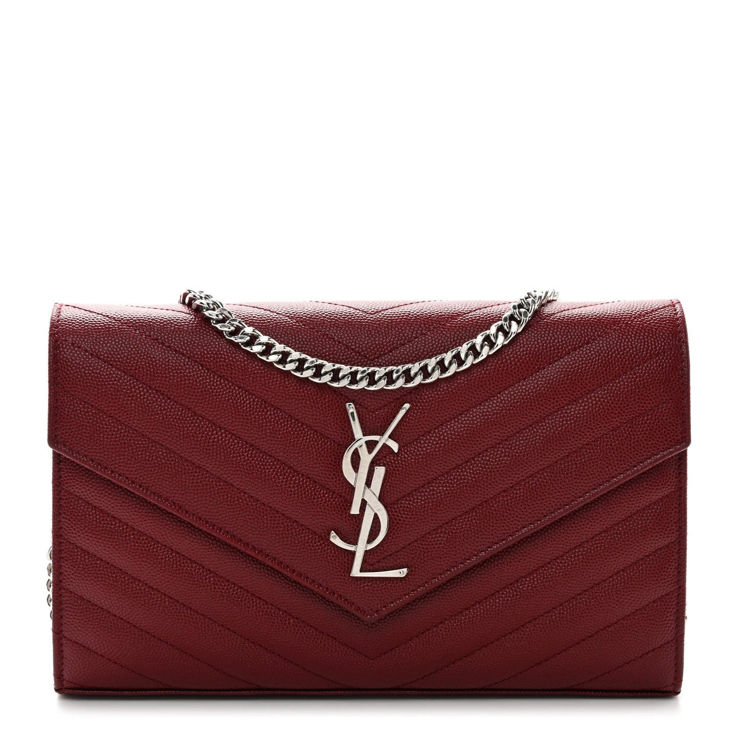 Grain De Poudre Matelasse Chevron Monogram Chain Wallet Palissandre