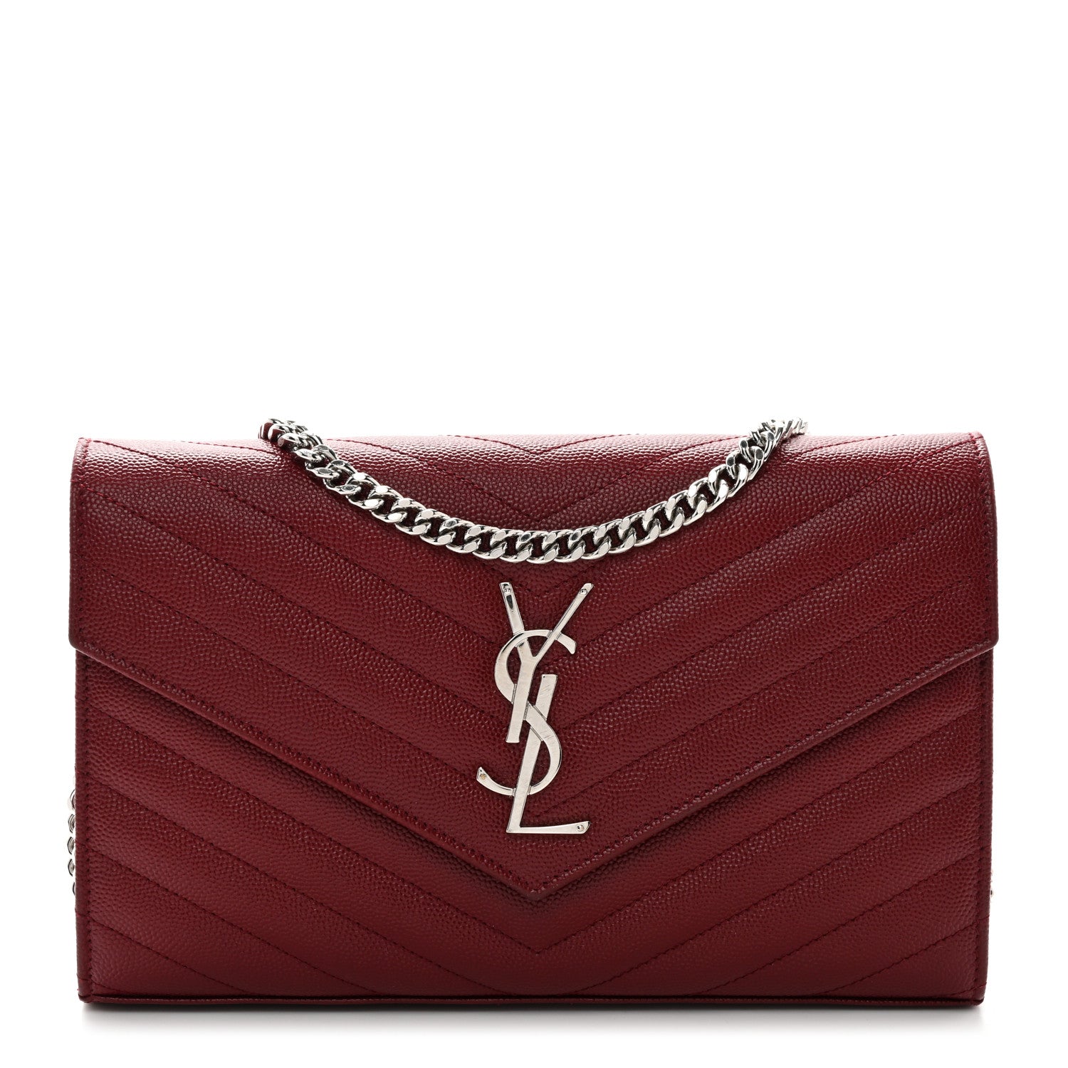 Saint Laurent Grain De Poudre Matelasse Chevron Monogram Chain Wallet Palissandre 1 of 10