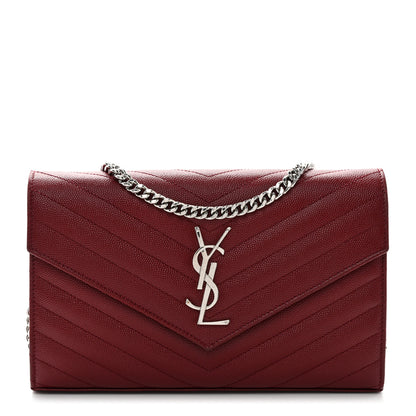 Saint Laurent Grain De Poudre Matelasse Chevron Monogram Chain Wallet Palissandre 1 of 10