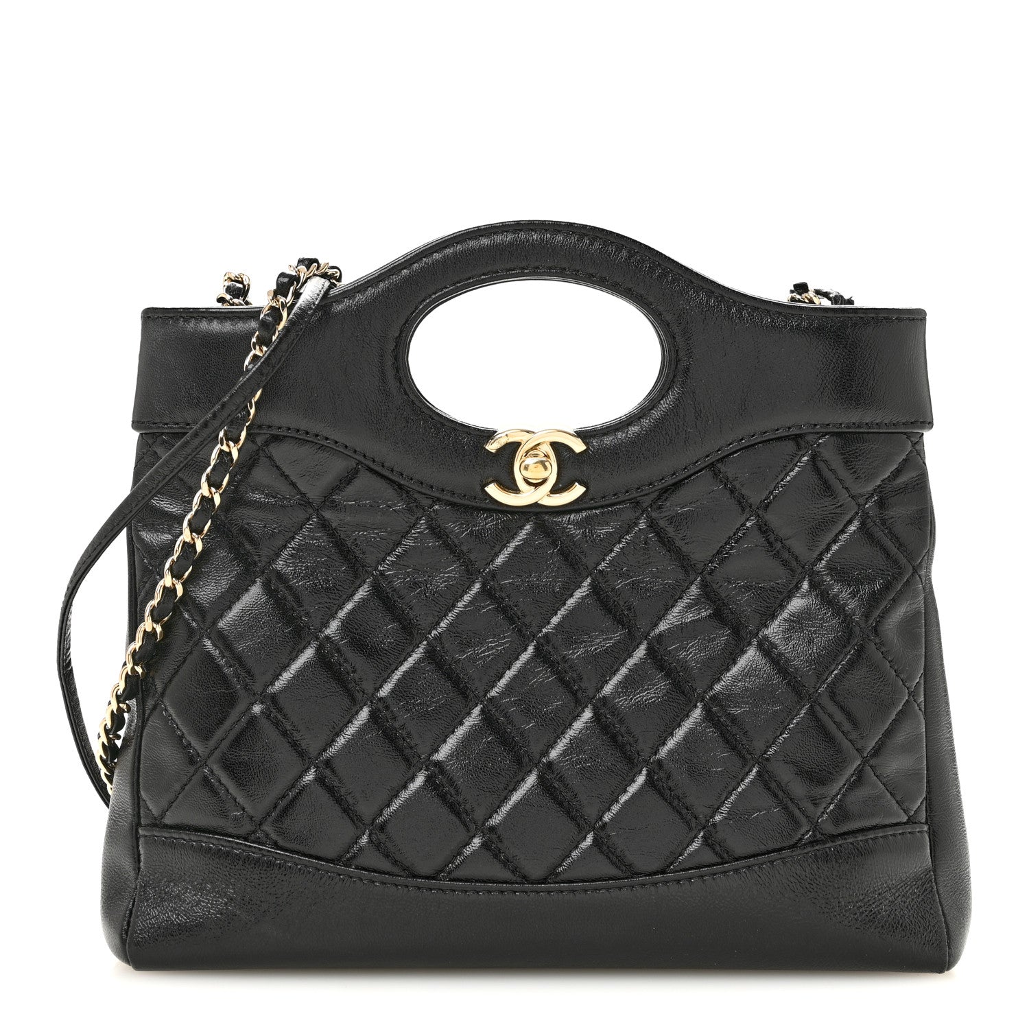 Chanel Shiny Crumpled Calfskin Quilted Mini 31 Shopping Bag Black 1 of 14