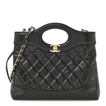Chanel Shiny Crumpled Calfskin Quilted Mini 31 Shopping Bag Black 1 of 14