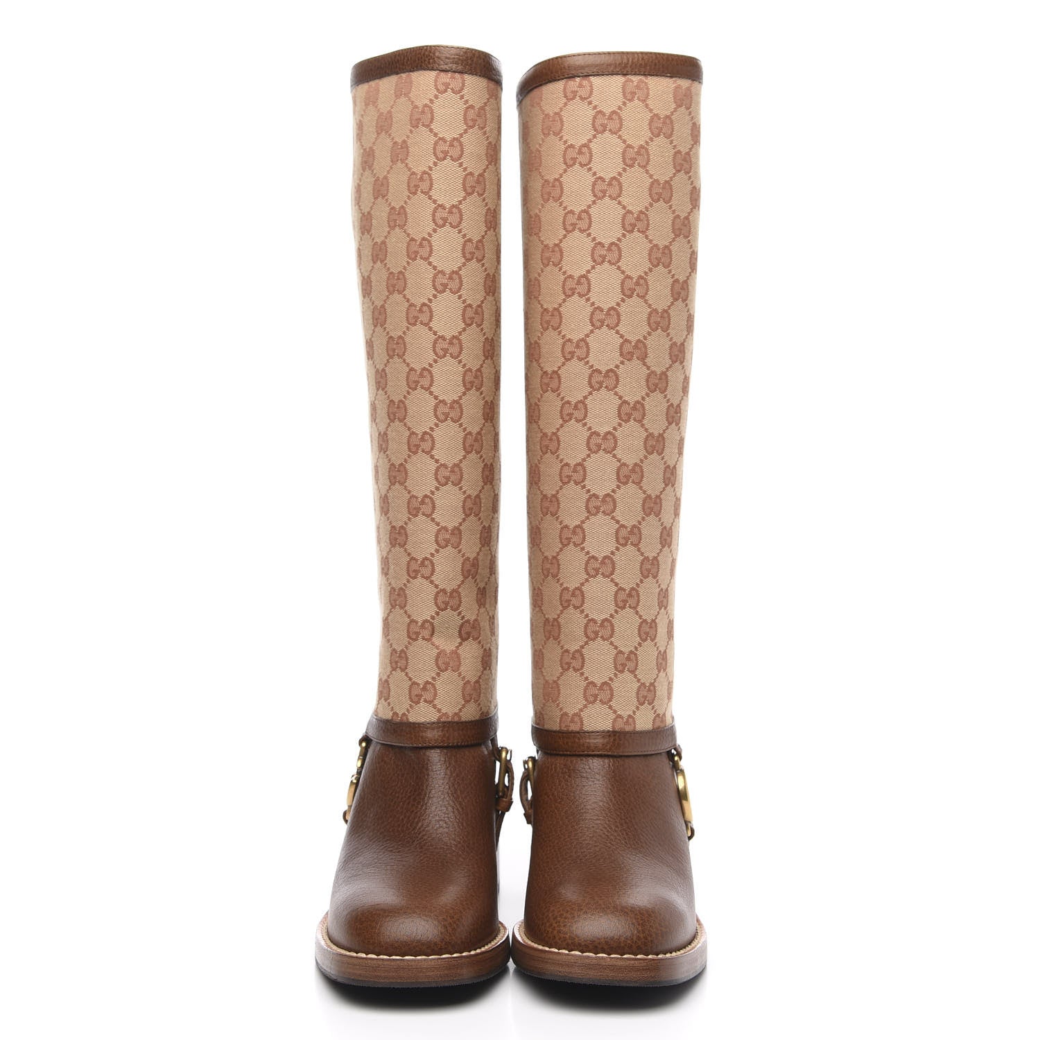 Gucci GG Monogram Calfskin Lola Tall Boots 37.5 Beige Ruggine Cuir 2 of 9
