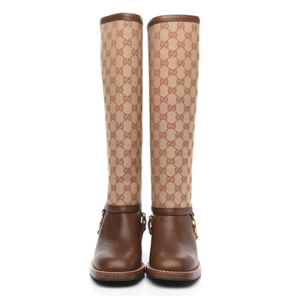 Gucci GG Monogram Calfskin Lola Tall Boots 37.5 Beige Ruggine Cuir 2 of 9