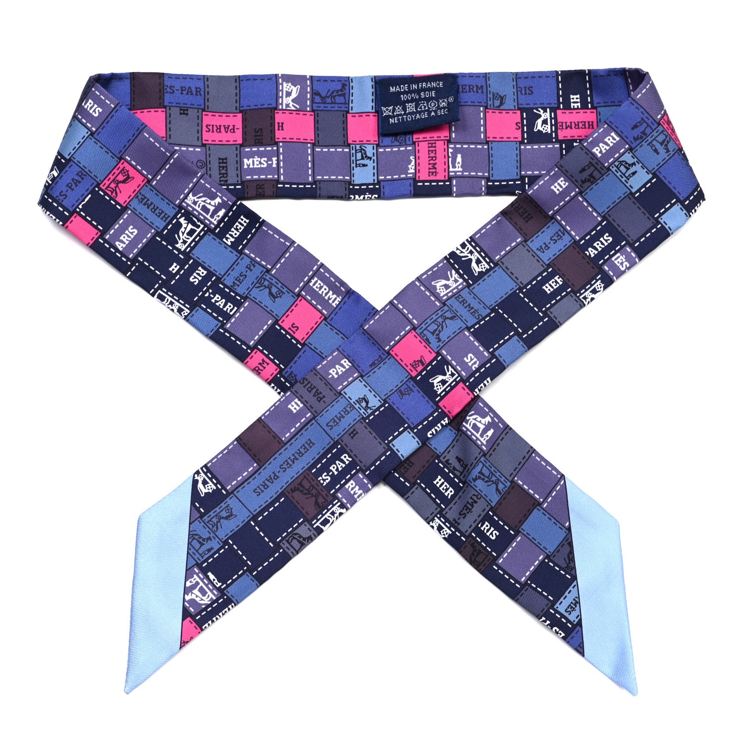 Hermes Silk Bolduc Au Carre Twilly Blue Jean Rose Vif Gris 1 of 4