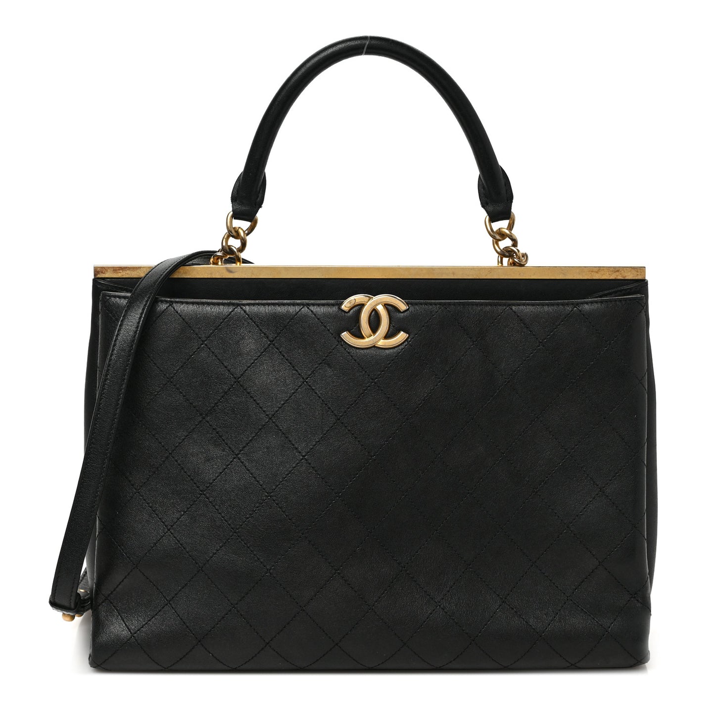 Lambskin Stitched Large Coco Lux Shopping Tote Black