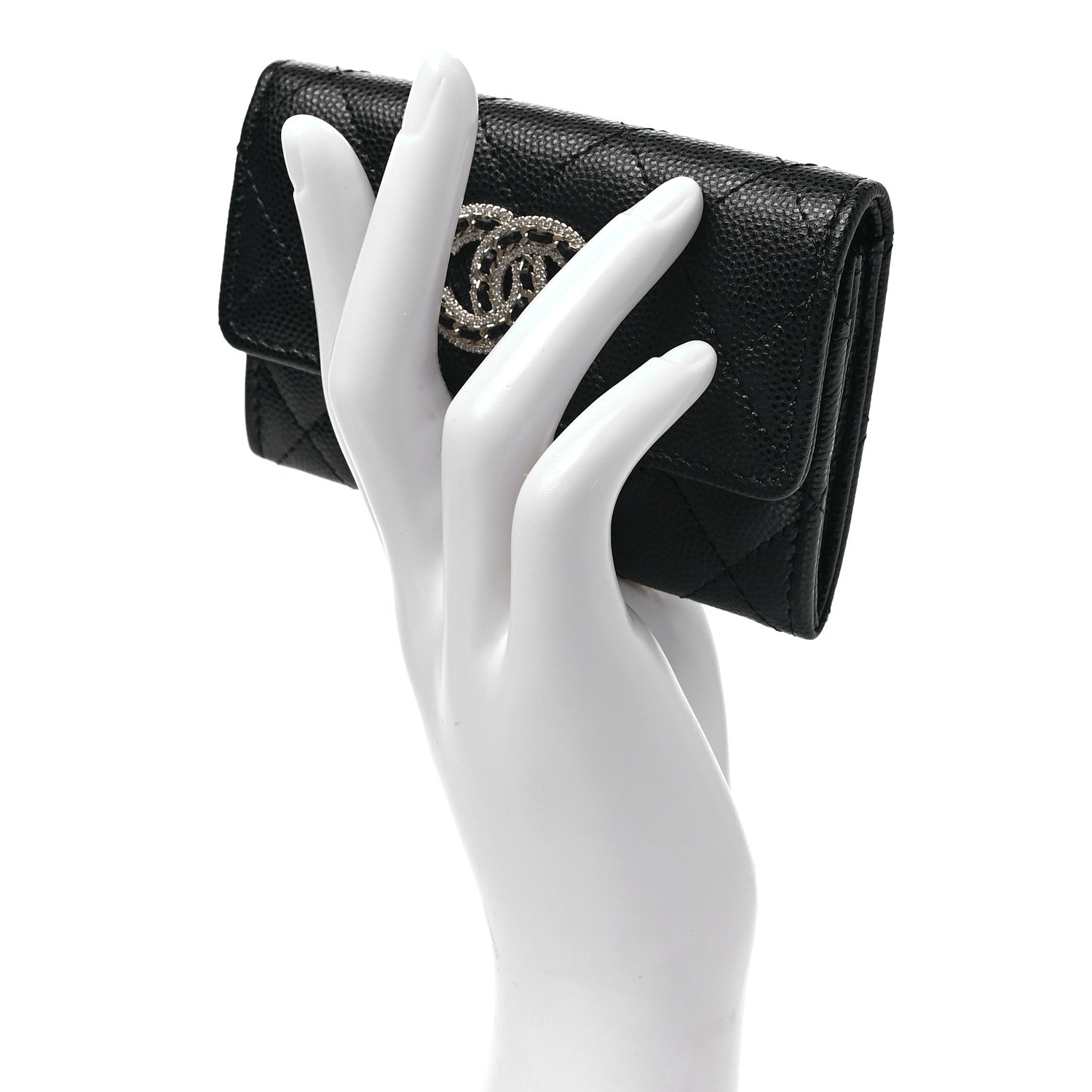 Chanel Caviar Quilted Crystal CC Flap Card Holder Black 2 of 9