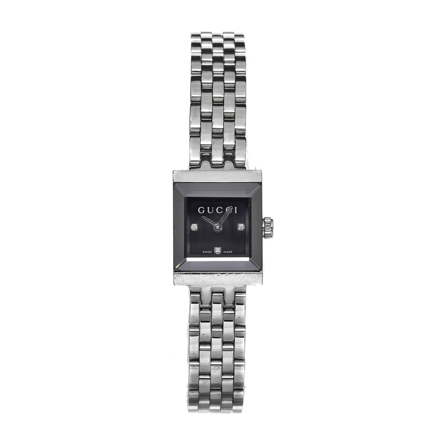 Stainless Steel Diamond 14mm G- Frame Square Quartz Watch Black