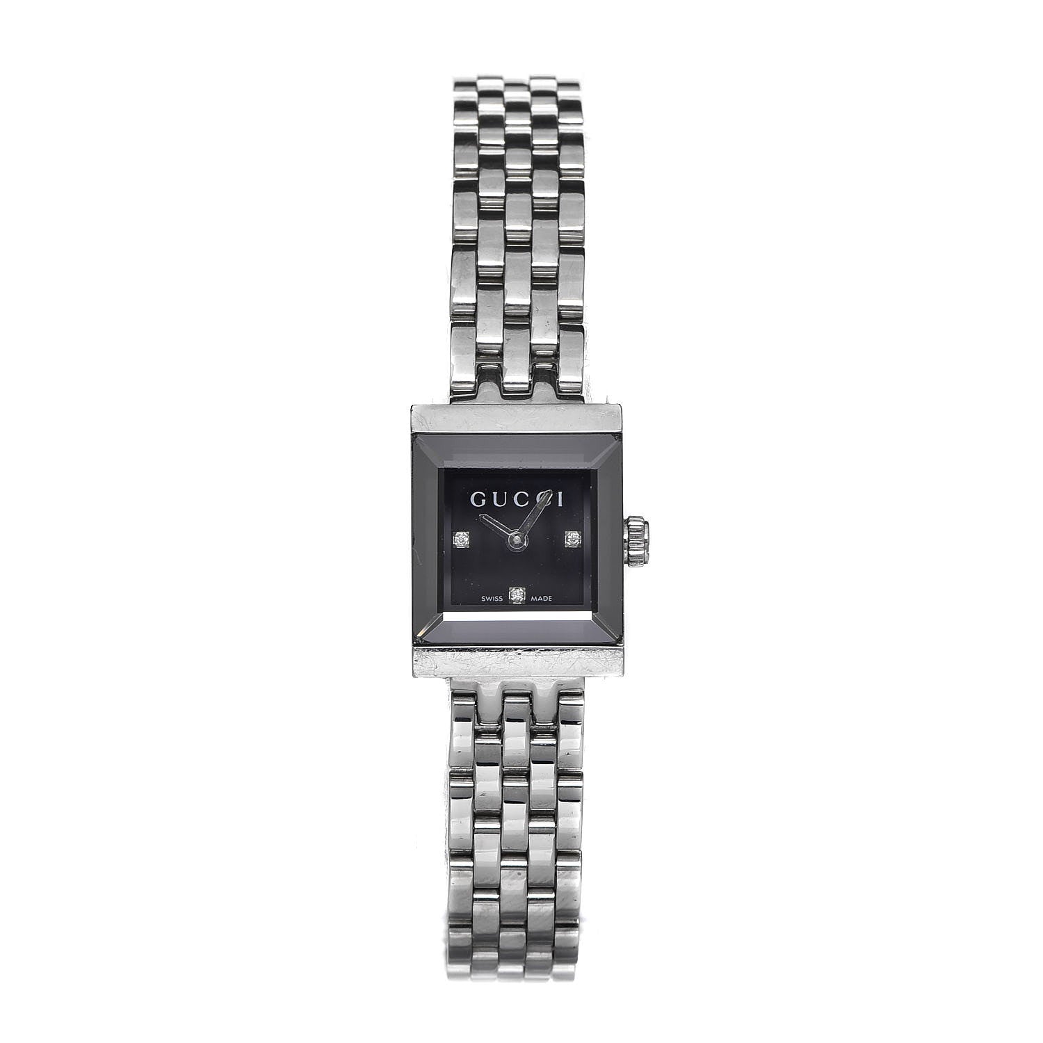 Gucci Stainless Steel Diamond 14mm G- Frame Square Quartz Watch Black 1 of 11