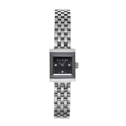 Gucci Stainless Steel Diamond 14mm G- Frame Square Quartz Watch Black 1 of 11