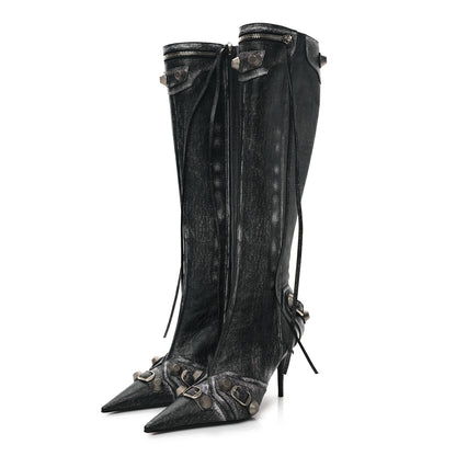 Balenciaga Nappa Denim Printed Cagole 90mm Boots 37 Black 3 of 7