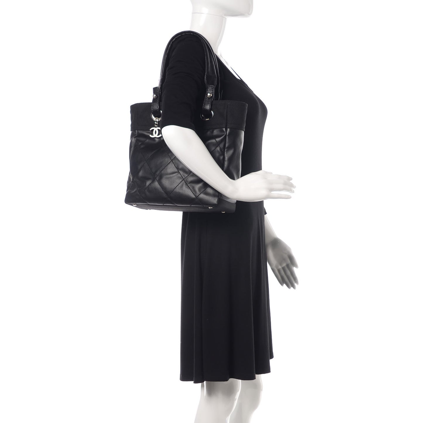 Coated Canvas Quilted Small Paris Biarritz Tote Black
