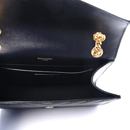 Saint Laurent Grain De Poudre Matelasse Chevron Medium Monogram Satchel Black 4 of 4