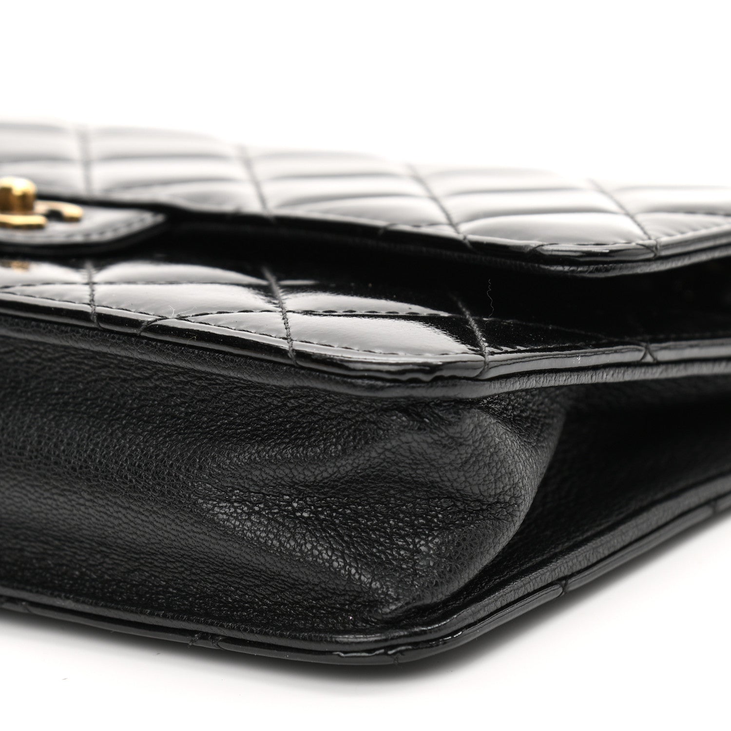 Chanel Patent Goatskin Quilted CC Eyelet Wallet On Chain WOC Black 11 of 12