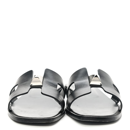 Hermes Box Calfskin Clous Pyramide Oran Sandals 37 Black 2 of 14